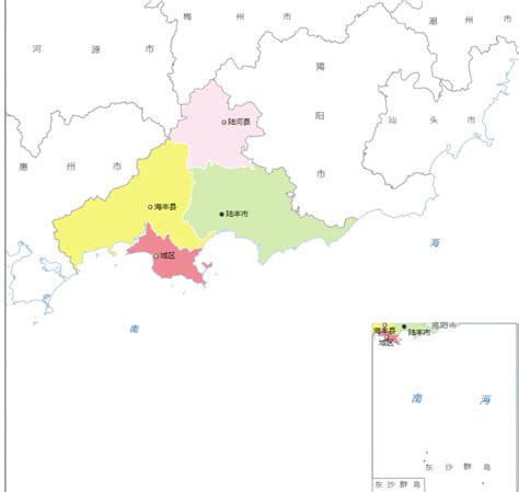 汕尾市行政区划地图：汕尾市辖1个市辖区、2个县，代管1个县级市分别是哪些？