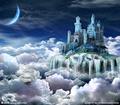 云朵上的城堡怎么画,云朵上的城堡简笔画,云朵上的房子儿童画_大山谷图库