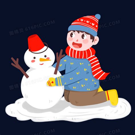 冬天孩子堆雪人插画插画图片下载-正版图片401866809-摄图网