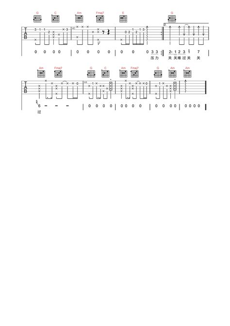 人生态度吉他谱-王七七-C调原版六线谱-酷乐谱