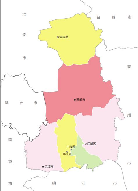 扬州市行政区划地图：扬州市 辖3个区和1个县，代管2个县级市分别是哪些？