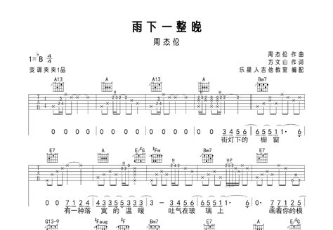 雨下一整晚吉他谱_周杰伦_A调弹唱76%专辑版 - 吉他世界