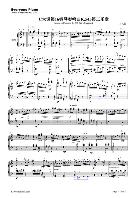 C大调奏鸣曲K.545第3乐章五线谱预览-EOP在线乐谱架