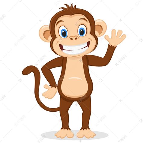 猴子微笑着, 在白色的背景上挥动着爪子.素材图片免费下载-千库网