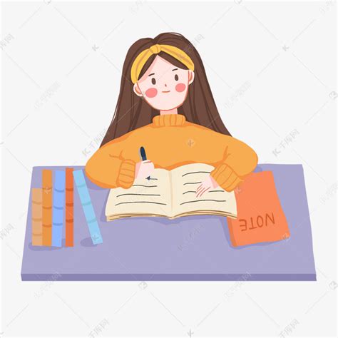 写字写作女孩读书学习素材图片免费下载-千库网