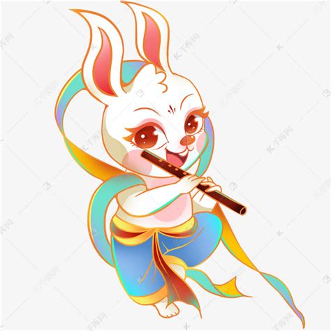 兔年新年兔子古风吹笛子素材图片免费下载-千库网