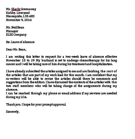7 Sample Leave of Absence Letter with the Proper Format PDF Word | Mous ...