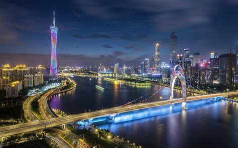 Guangzhou City Building In Guangdong Province China Night View 4k Ultra ...