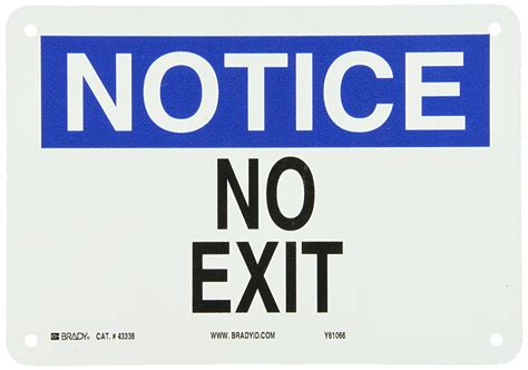 Brady 43338 Aluminum Exit & Directional Sign, 7" X 10", Legend "No Exit ...