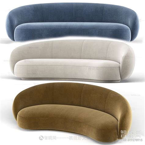 现代布艺弧形多人沙发模型素材-布艺现代灰色模型-三维家模型素材库