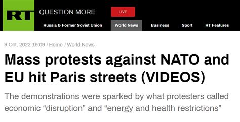“为了和平退出北约”！法国近万人抗议反对援乌_“为了和平退出北约”！法国多地近万人抗议 反对继续向乌供武_看看新闻网
