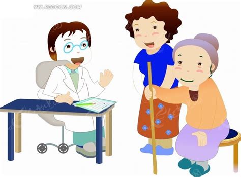 卡通人物 戴眼镜的女医生和看病的老妇人AI素材免费下载_红动网