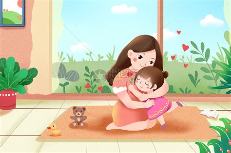 卡通妈妈与女儿插画PSD素材 - 爱图网