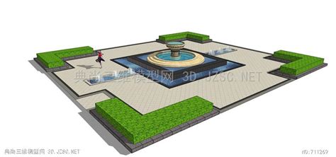 欧式风格滨水景观 喷泉 水池SU模型 欧式水景SU模型