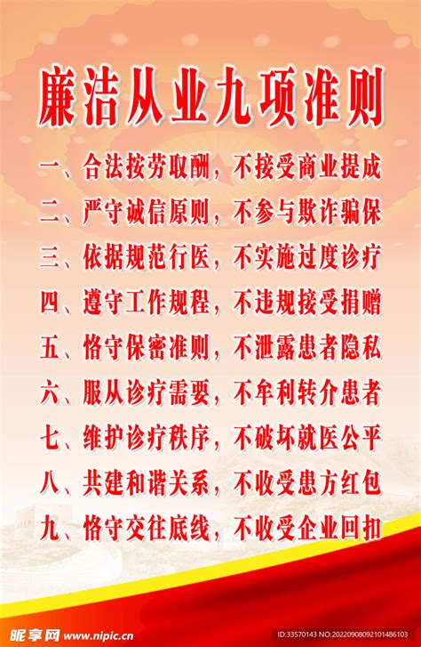 国潮医疗机构工作人员廉洁从业九项标准海报图片下载_红动中国