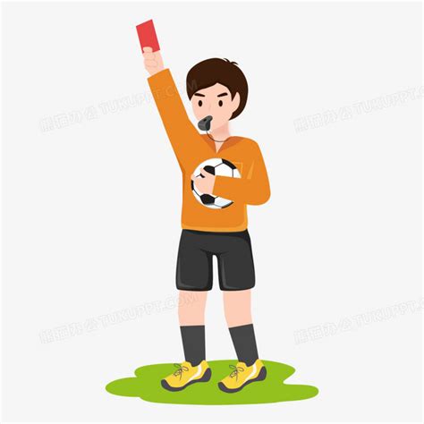卡通矢量足球场比赛裁判出示红牌免抠元素PNG图片素材下载_卡通PNG_熊猫办公
