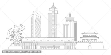 荆州地标建筑描边插画,建筑园林,设计素材,设计模板,汇图网www.huitu.com