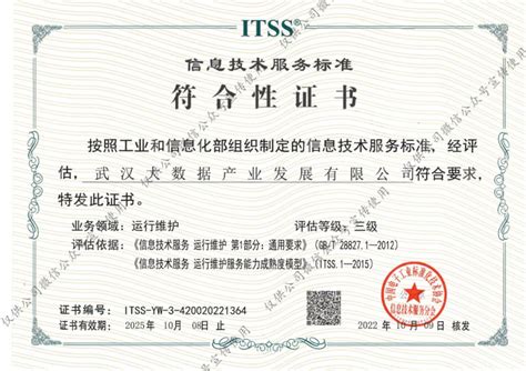 喜讯 | 武汉大数据顺利通过ITSS信息技术服务标准三级认证 - 武汉大数据