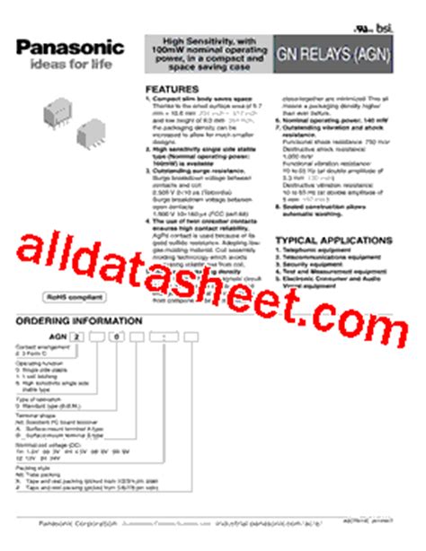 AGN2004H Datasheet(PDF) - Panasonic Semiconductor