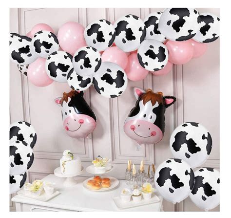 跨境粉色生日快乐横幅粉色奶牛铝箔气球农场主题儿童生日奶牛派对-阿里巴巴