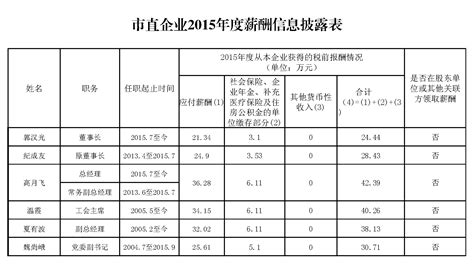 青岛市直企业负责人2015年度薪酬信息披露_青岛红星化工集团有限责任公司
