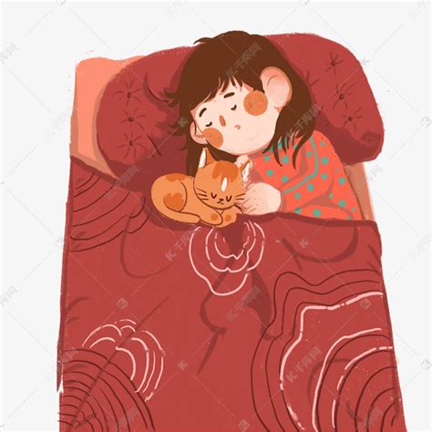 睡眠日之手绘卡通女孩抱着月亮睡觉PNG图片素材下载_女孩PNG_熊猫办公