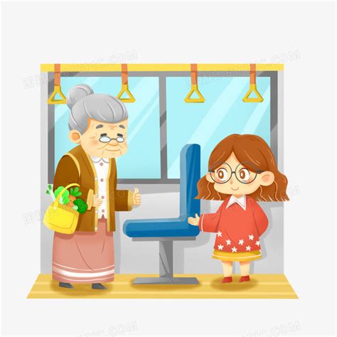 地铁上礼貌给老年人让座卡通文明礼仪教育公益插画图片素材下载 - 觅知网