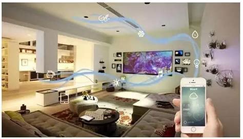 智能家居自动化应用程序在手机上与家庭内部后台。家中的物联网概念。智能技术4.0高清摄影大图-千库网