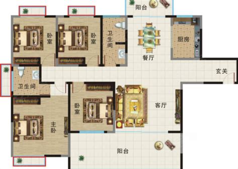 金色家园C户型，金色家园4室2厅2卫1厨约167.30平米户型图，朝南朝向 - 张家界安居客
