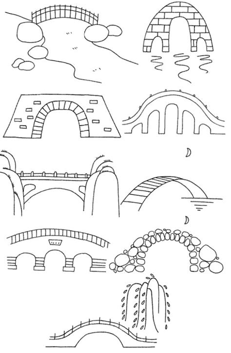 各种各样的桥简笔画大全，各种各样的桥画法_建筑物简笔画