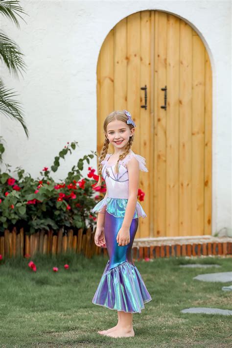 儿童美人鱼泳衣演出泳装三件套鱼尾巴大中小女童公主裙比基尼服装-阿里巴巴
