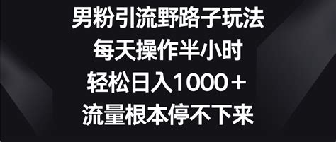 男粉引流野路子玩法，每天操作半小时轻松日入1000＋，流量根本停不下来-阿宋网创