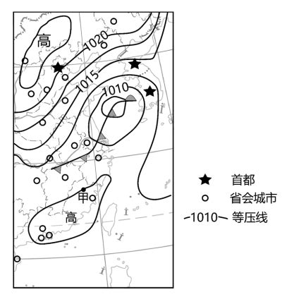 下图为北京时间9月20日08时亚洲局部海平面气压分布图（单位：百帕）。读图，回答第5、6题。【小题1】此时，（）A．甲地气压是1012.5百帕 ...