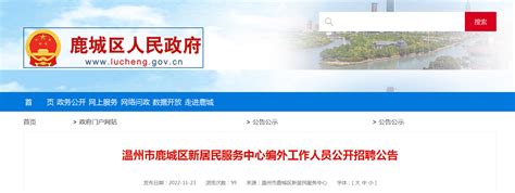 2022年浙江省温州市鹿城区统计局招聘临时人员公告