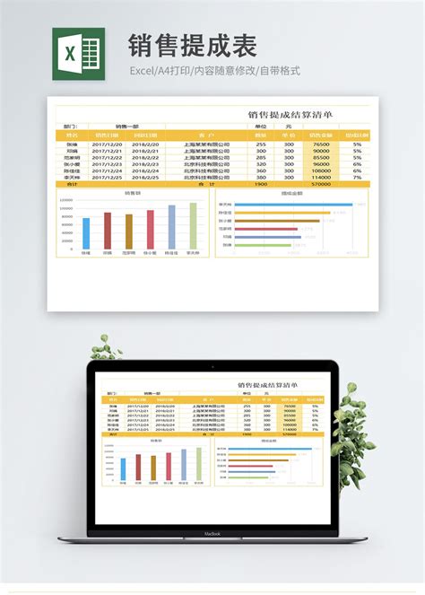彩色实用销售提成表Excel图表模板图片-正版模板下载400141234-摄图网