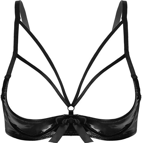 Amazon.com: Fldy Womens Faux Leather Cupless Cage Bra Harness Push Up ...