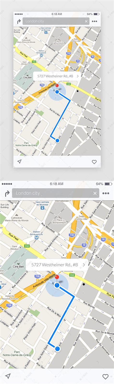 简约地图导航地址app界面导航ui界面设计素材-千库网