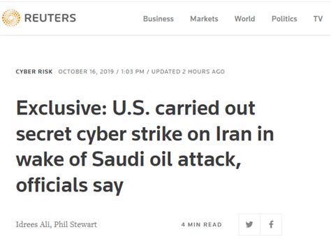 美官员爆料：沙特石油设施遇袭后，美曾对伊朗实施秘密网络攻击