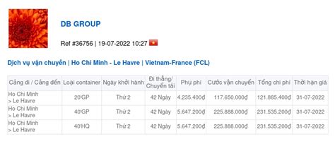 Dịch vụ vận chuyển | Ho Chi Minh - Le Havre | Vietnam-France (FCL)