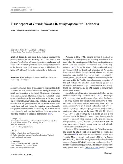 (PDF) First report of Pseudoidium aff. neolycopersici in Indonesia ...