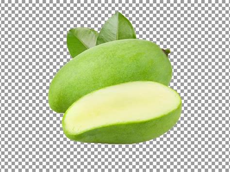 Premium PSD | Fresh green mango fruit with half cut slice on ...