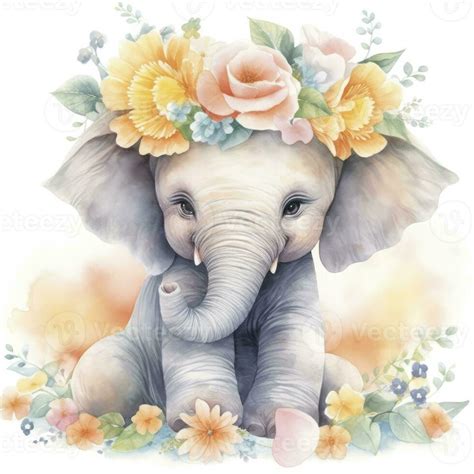 AI generated Watercolor Baby Elephant. AI Generated 35937915 Stock ...