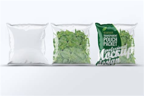 精致透明塑料袋食品包装设计VI样机智能贴图样机transparent pouch packet mock up - 设计口袋
