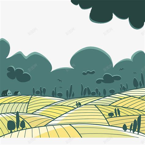 绿色农田自然风景插画图片-千库网