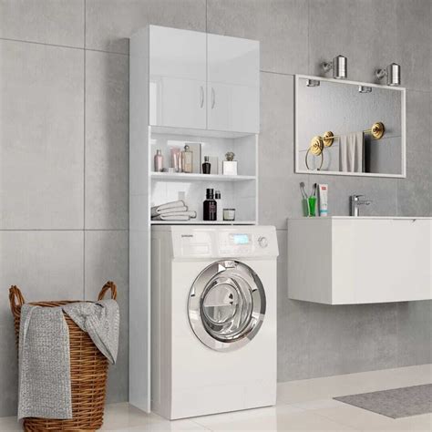 Vaskemaskineskab højglans 64 x 25,5 x 190 cm spånplade hvid tilbud hos ...