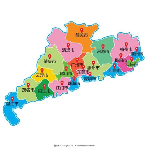 广东省区域地图矢量素材,区域图,韶关市,清远市,云浮市,阳江市,江门市