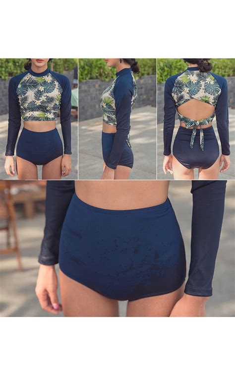 2020新款分体泳装时尚长袖泳衣 分体女士游泳衣户外运动沙滩泳装-阿里巴巴