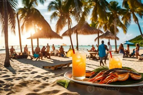 beach with drinks and food on the sand. AI-Generated 30834448 Stock ...