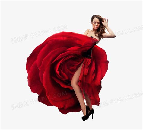 美女与她的玫瑰花形状连衣裙图片免费下载_PNG素材_编号1yqi5pkmp_图精灵