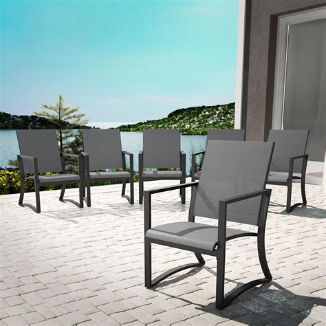 COSCO Outdoor Furniture, Patio Dining Chairs, 6 pack, Steel, Light Gray ...
